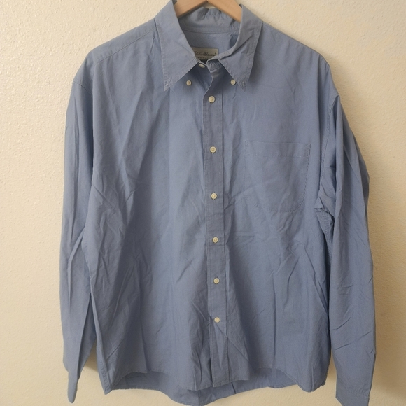 Eddie Bauer Blue 100% Cotton Button Up Dress Shirt Mens Large - Picture 1 of 6